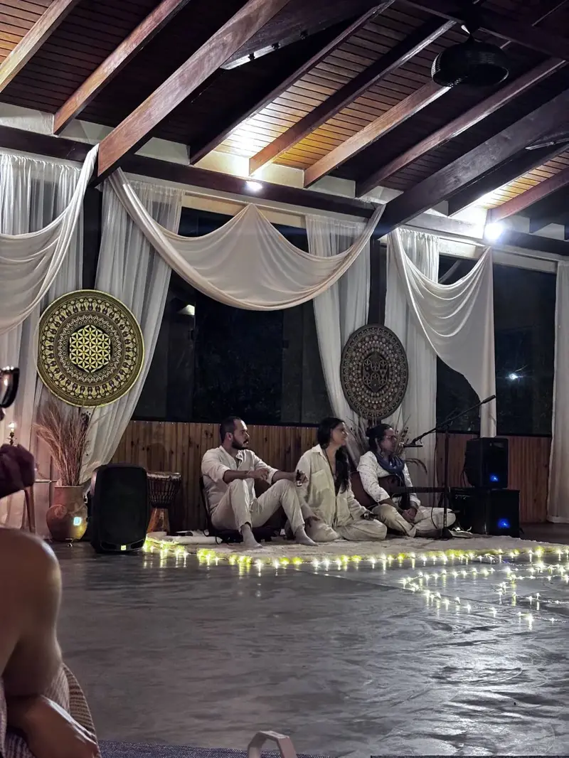 Musicians in the practice hall at night